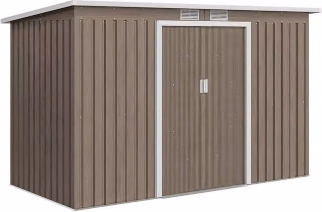 Rolipo Brown Metal Garden Shed with Foundation Kit and Window, W/D/H: 121.92 x 116.0 x 158.0 cm – 1