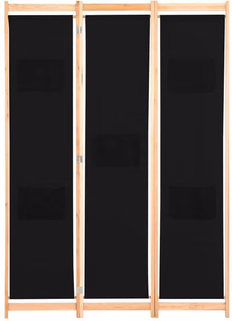 Berkfield Home 3-Panel Black Fabric Room Divider, W/D/H: 120 x 4 x 170 cm – 1