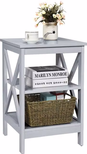 Gymax 3-Tier Side End Table with X-Design in Light Grey – 1