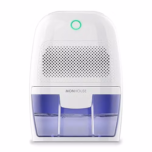 MONHOUSE Portable Electric Dehumidifier, 600ml Compact Moisture Absorber in White and Purple – 1