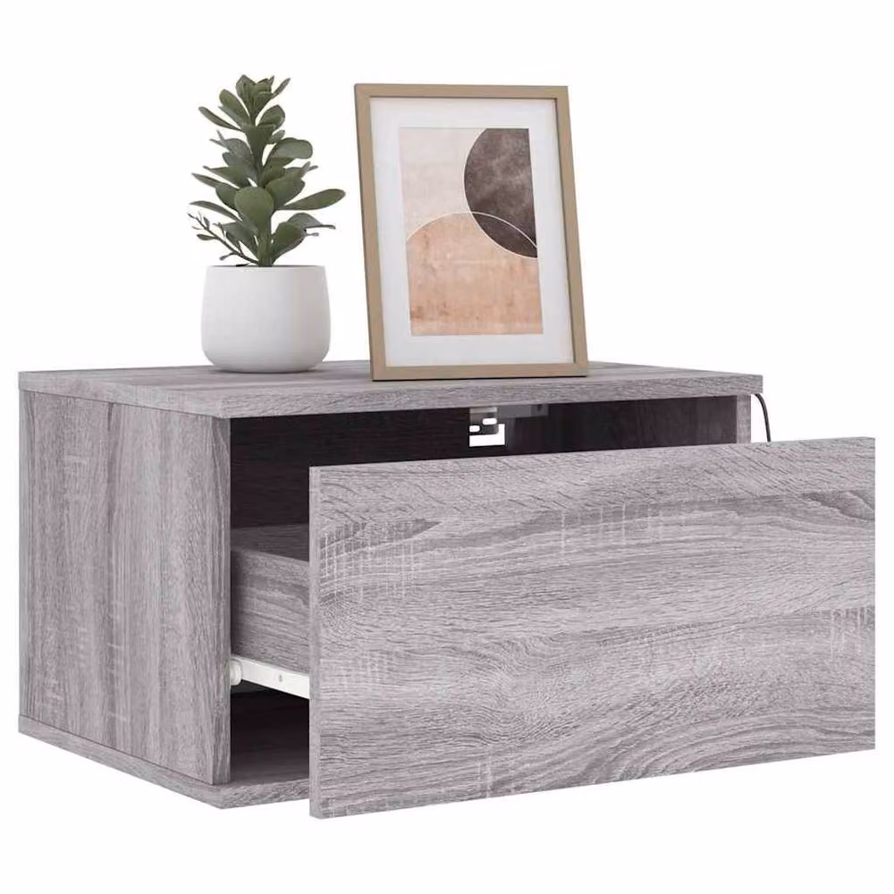 Berkfield Home Set of 2 Wall-mounted Bedside Cabinets with Integrated LED Lights in Grey Sonoma Matt – 2