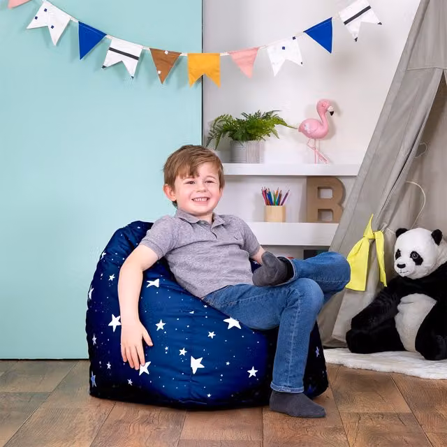 ICON Kids Starry Skies Bean Bag Chair in Blue and Grey Geometric Fabric