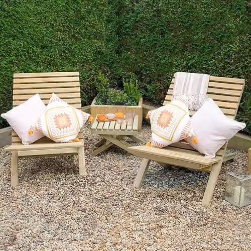 Forest Garden Slatted Wooden Garden Table and Chairs Set, Brown – 1
