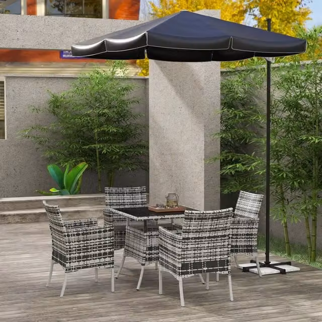 Outsunny 5-Piece Grey Rattan Garden Furniture Set with Square Table and Powder Coated Steel Frame