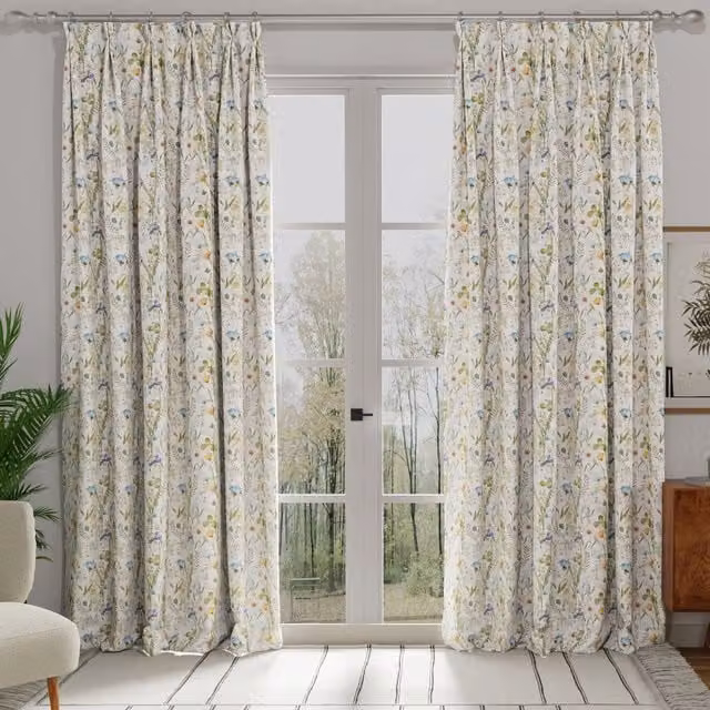 Linda Barker Alda Made to Measure Blue Floral Blackout Cotton Fabric Panel Curtain