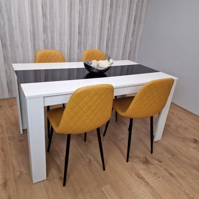 Kosy Koala Dining Table Set with 4 Mustard Gem Chairs in Brown, White and Black