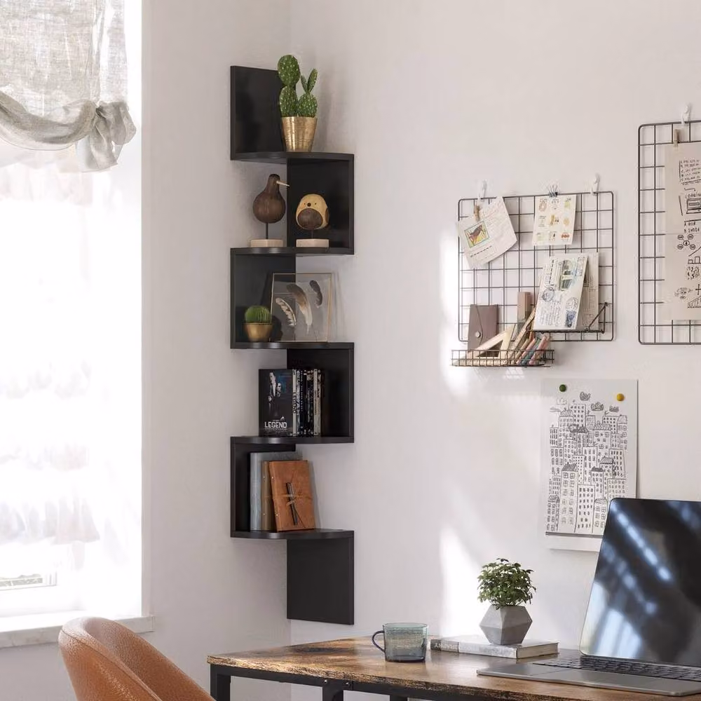 KORVIXA Black 5-Tier Zigzag Corner Wall Shelf, W/H: 100 x 100 cm – 3
