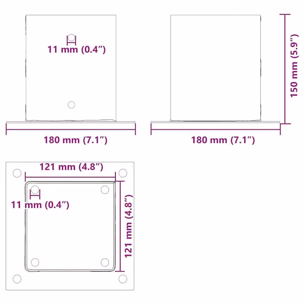 Berkfield Home Square Post Bases, 12 Pack, Anthracite Black Powder-coated Steel, 121 x 121 mm – 5