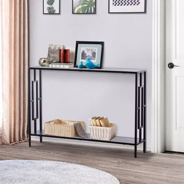 HOMCOM Art Deco Geometric Console Table in Black and Grey