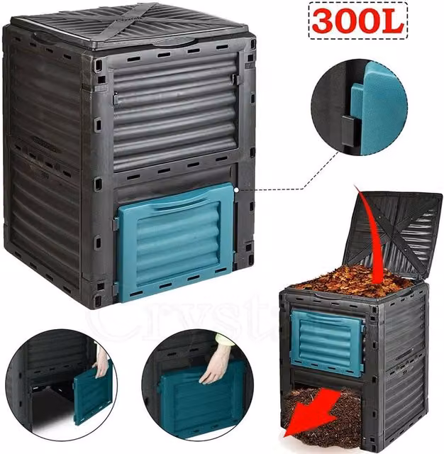 Nordara 300L Garden Composter Bin with Flip Lid in Black