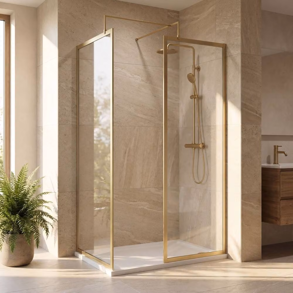 Balterley Framed Walk-In Wetroom Bundle with Rectangular Tray, Brushed Brass – 2