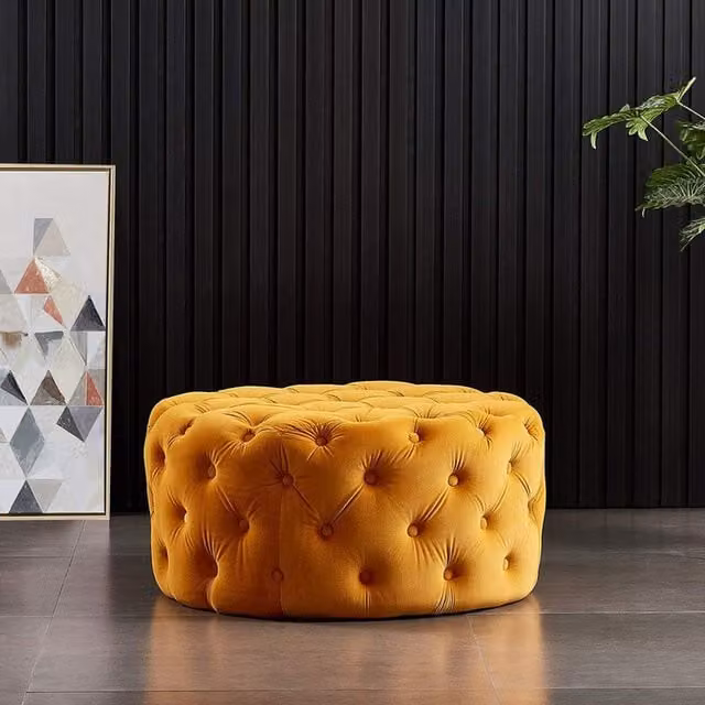 Life Interiors Melia Round LUX Velvet Pouffe in Yellow