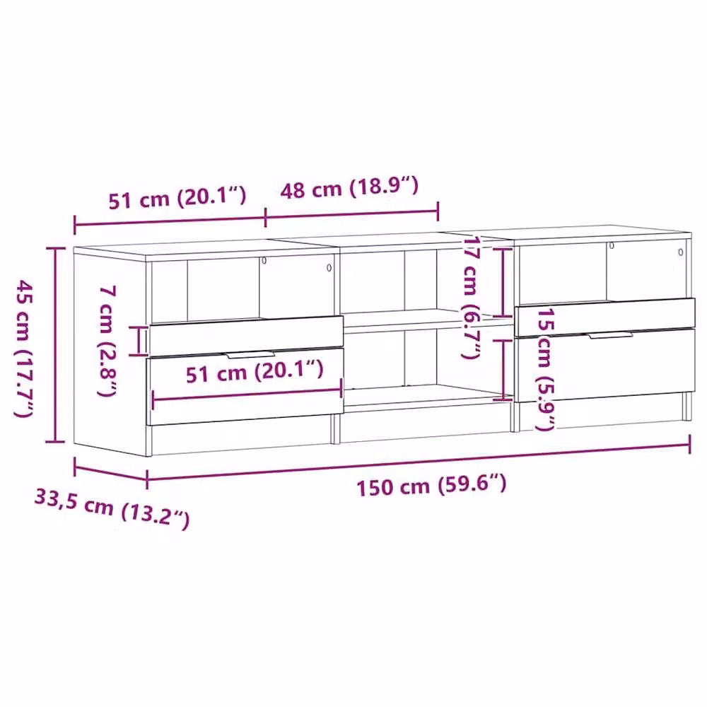 Berkfield Home Modern TV Cabinet in Black Oak, W/D/H: 150 x 33.5 x 45 cm – 6
