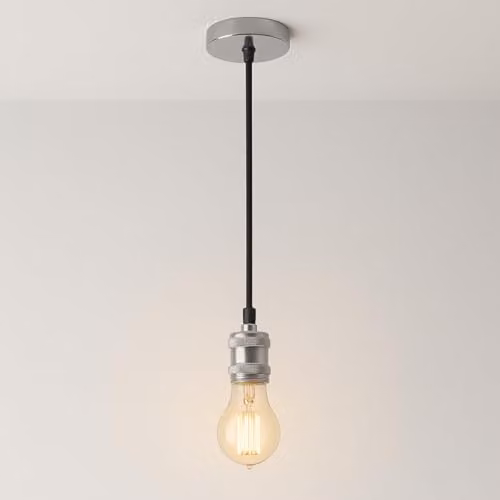 CGC Lighting Adjustable Suspended Pendant Light with Matching Ceiling Rose, Chrome, E27 Bulb Holder – 2