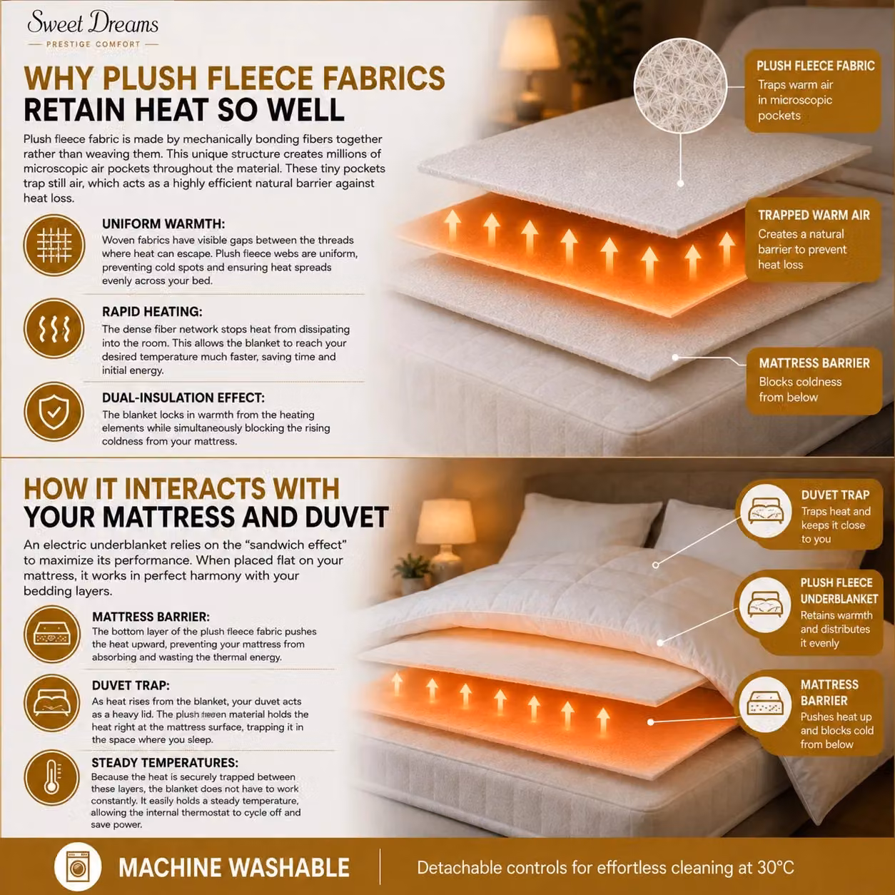Sweet Dreams White Quilted Double Heated Mattress Cover with Plush Finish, W: 140 cm, L: 200 cm – 3