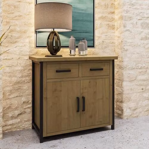 FWStyle Reclaimed Pine 2 Door 2 Drawer Sideboard in Driftwood Finish, W: 100 cm, H: 45 cm, D: 42 cm – 2