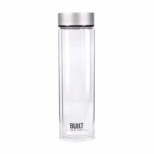 BUILT New York Tiempo Insulated Glass Water Bottle, Silver, 450ml