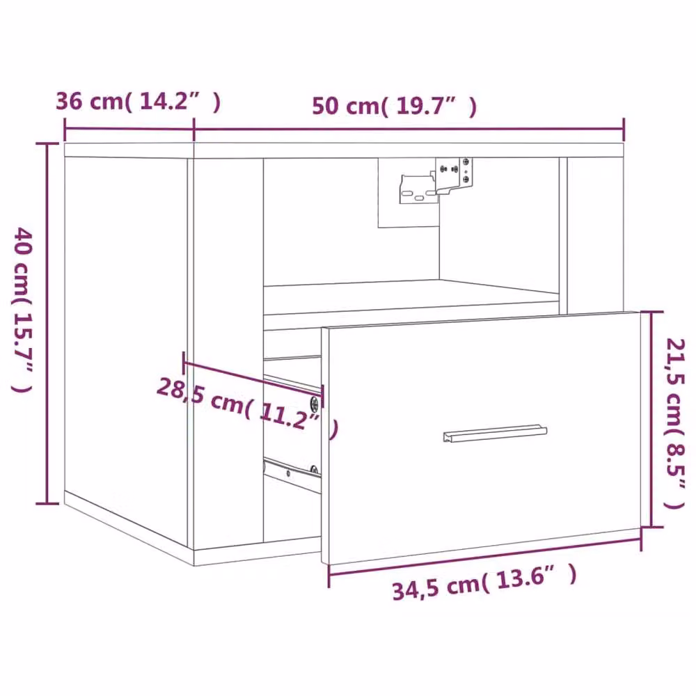 Berkfield Home Elegant Wall-mounted Bedside Cabinet in Black, W: 50 cm, D: 36 cm, H: 40 cm – 5