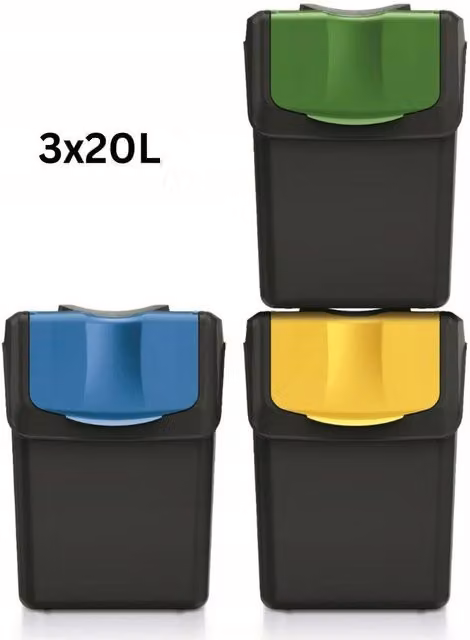 FLAVORA Set of 3 Stackable 20L Sorting Bins with Flip Lids in Black and Multicolour – 1