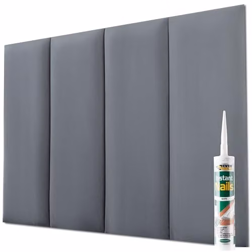 Novecrafto Set of 4 Velvet Upholstered Wall Panels in Grey, W: 80 cm, H: 30 cm