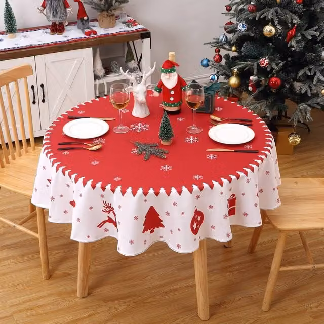 London Boutique Red Waterproof Christmas Round Tablecloth, Diameter: 152.4 cm