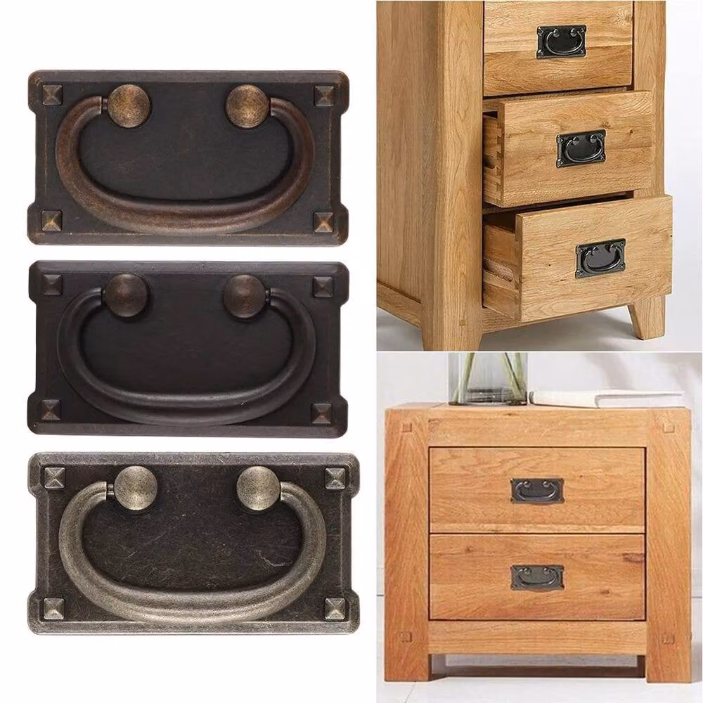 NESTLUNE Set of 4 Vintage Antique Bronze Drawer Ring Pull Handles for Cabinets, W: 52 mm – 4