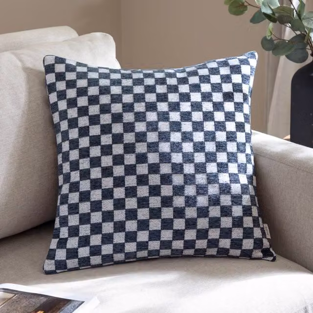 HOEM Larro Blue Chenille Checkerboard Square Cushion, W/D/H: 45 x 45 x 45 cm