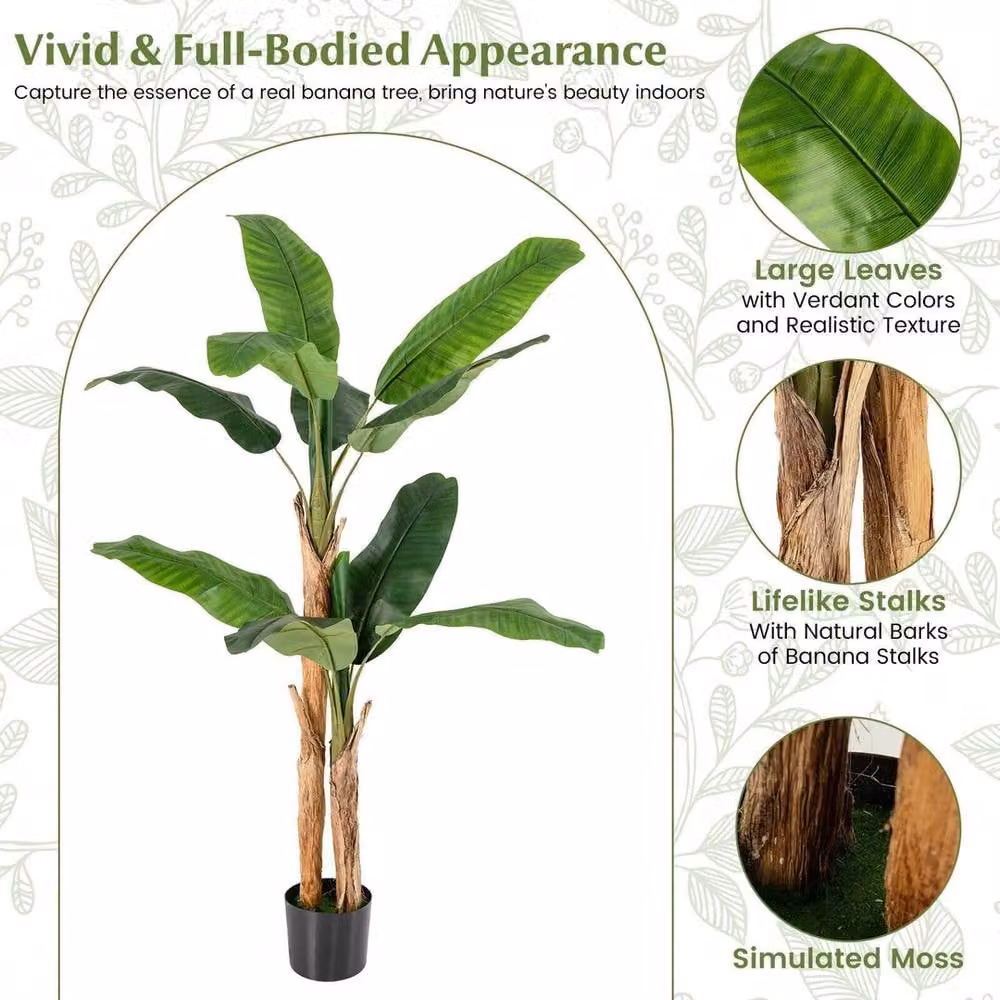 NESTLUNE Tall Artificial Banana Tree in Green, W/D/H: 15 x 15 x 100 cm – 3