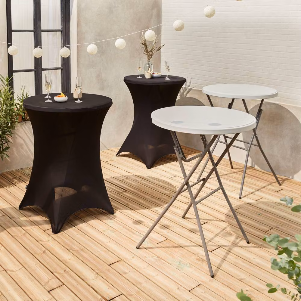 sweeek Pair of Black Foldable Round Garden High Tables with Protective Covers – 2