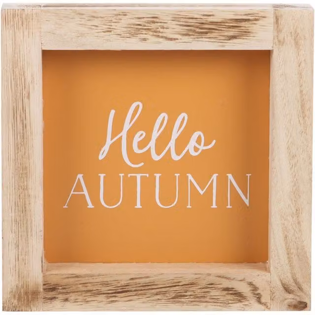 Kingsbury Gifts Hello Autumn Square Wooden Hanging Sign in Orange