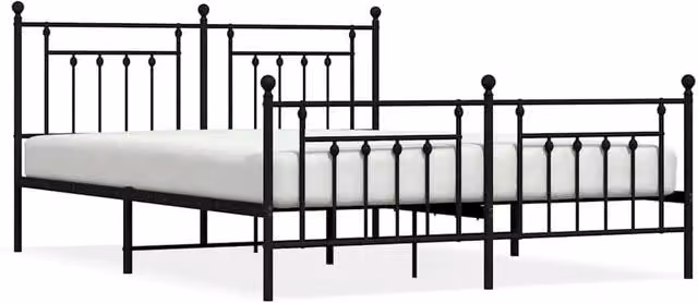 Berkfield Home Metal Bed Frame with Headboard and Footboard in Black W: 183 cm, D: 213 cm