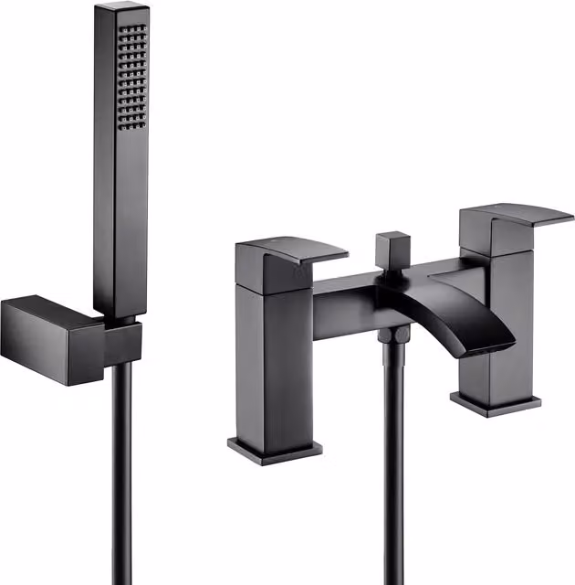 Balterley Contemporary Dual Lever Deck Mounted Bath Shower Mixer Tap with Ceramic Disc Technology, Matt Black, W/D/H: 22.9 x 12.7 x 13.8 cm