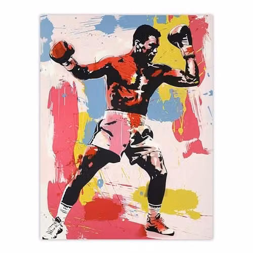 Artery8 Boxer Sport Portrait Boxing Gloves Multicolour Wall Art Paper Poster Print W/H: 46 x 61 cm
