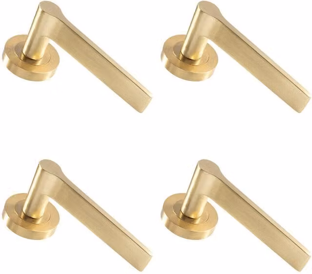 Loops 4 Pair Straight Rounded Handles with Round Rose Concealed Fix in Satin Brass