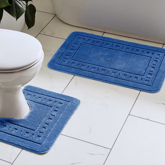 Catherine Lansfield Armoni Bath Mat and Pedestal Mat Set in Navy Blue – 1