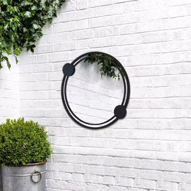 Charles Bentley Warsaw Round Garden Mirror, Black, Wall Mount