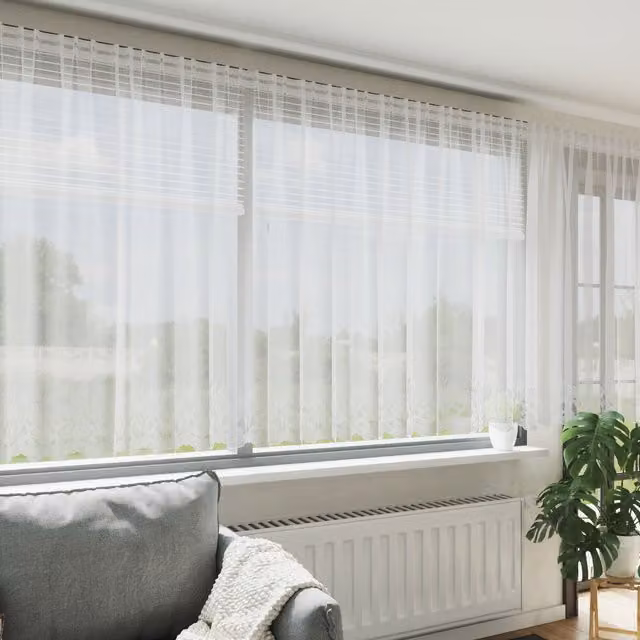 Berkfield Home Floral White Polyester Fabric Curtains, W: 140 cm, H: 600 cm