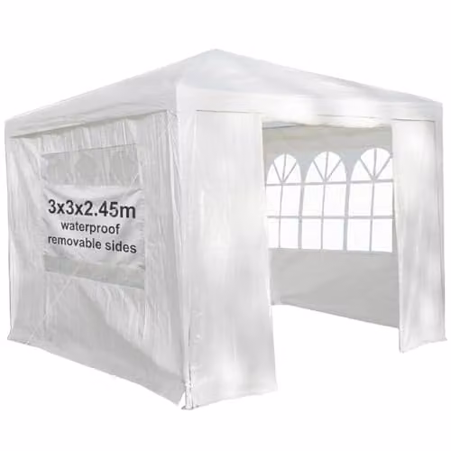 Gr8 Garden Waterproof Gazebo with Sides in White, W/D/H: 300 x 300 x 245 cm