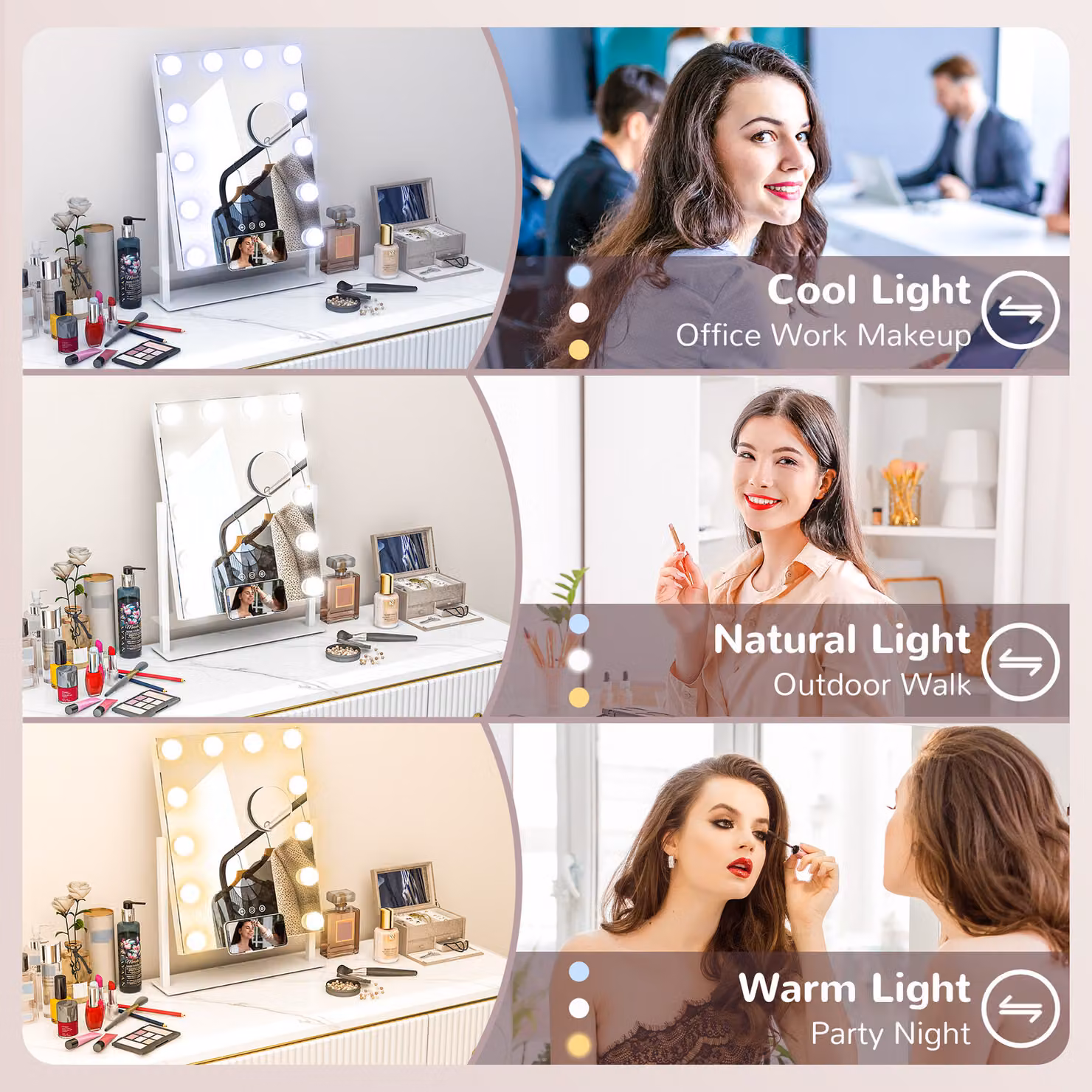 HOMCOM Hollywood Tabletop Vanity Mirror with 3-Colour LED Lights, 10X Magnifying Mirror and USB Charging Port, White, W: 37 cm, H: 46 cm – 3