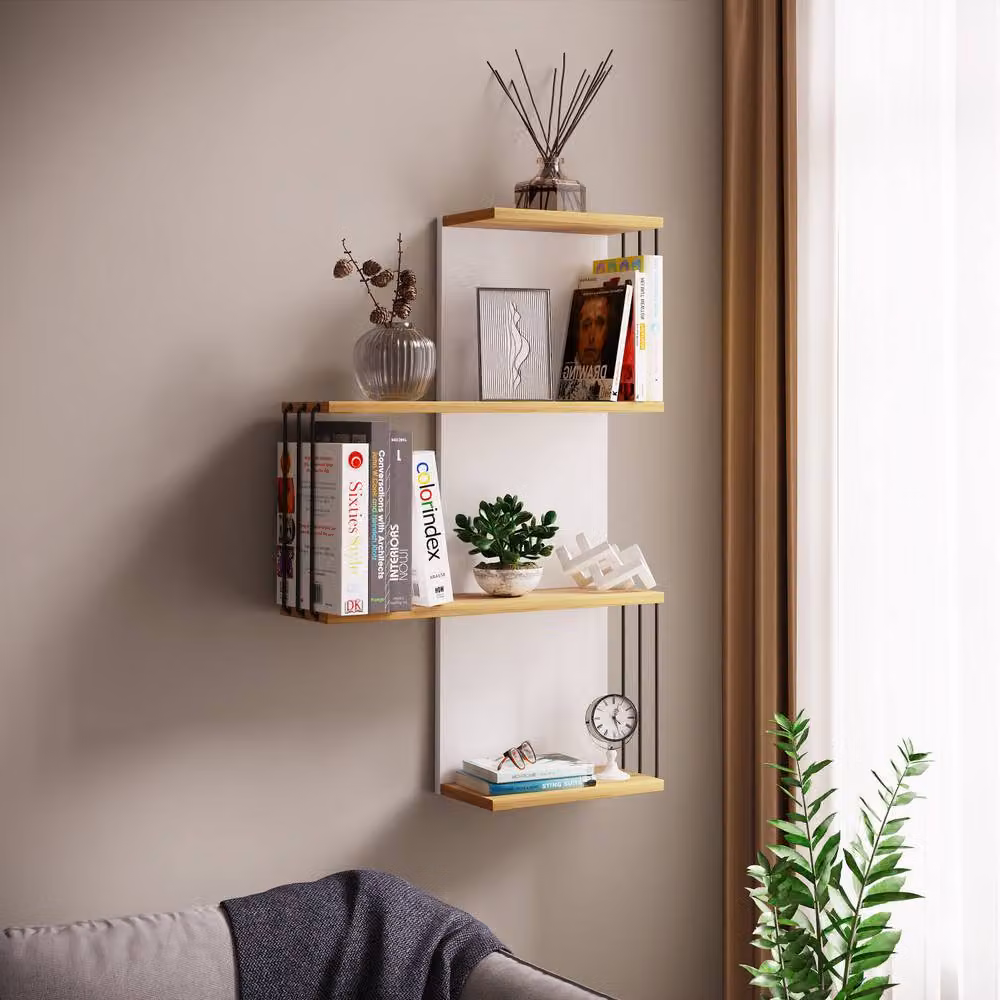 VCM Dolira L Wood Wall Shelf in White – 2