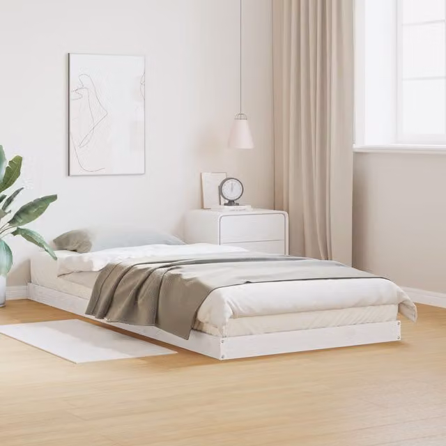 Berkfield Home Solid Wood Pine Floor Bed Frame, White, W: 90 cm, D: 220 cm