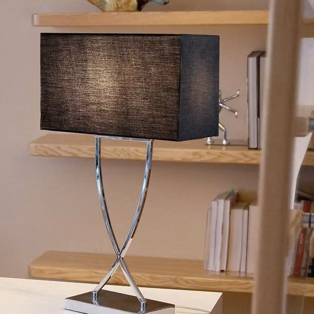 Wyld and Coco Helix Table Lamp in Silver and Black with Rectangular Fabric Shade, Height: 62 cm – 1