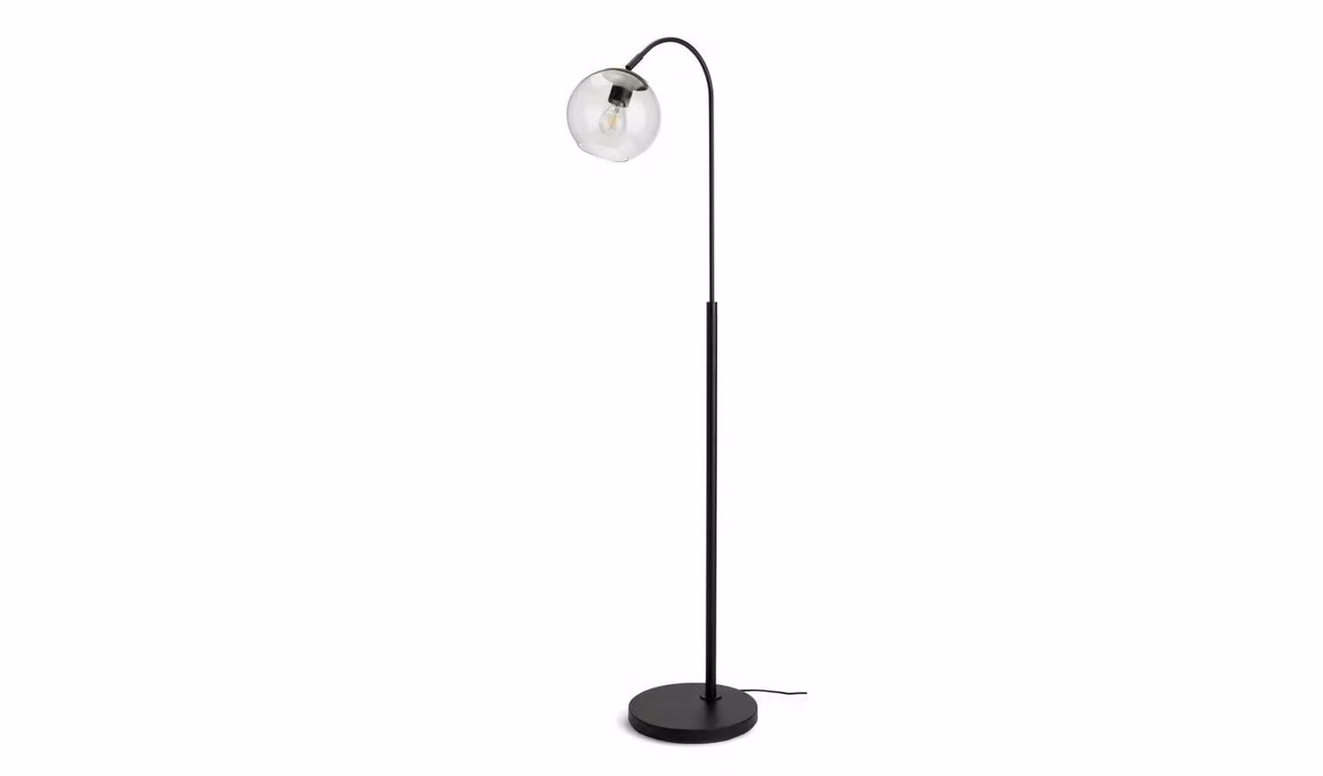 Habitat Coleman Modern Adjustable Metal and Glass Floor Reading Lamp, Black with Transparent Glass Shade, H 154.2 cm