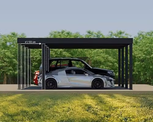Palram Oslo Modern Carport with Black Structure and Grey Polycarbonate Panels – 5