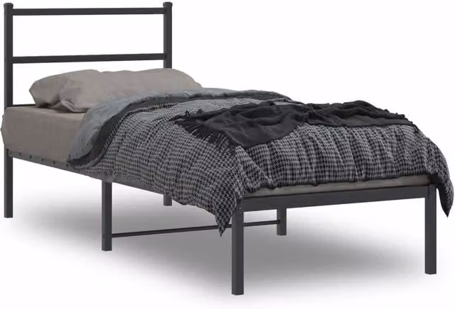 Berkfield Home Metal Bed Frame with Headboard, Black, W: 75 cm, L: 190 cm – 1