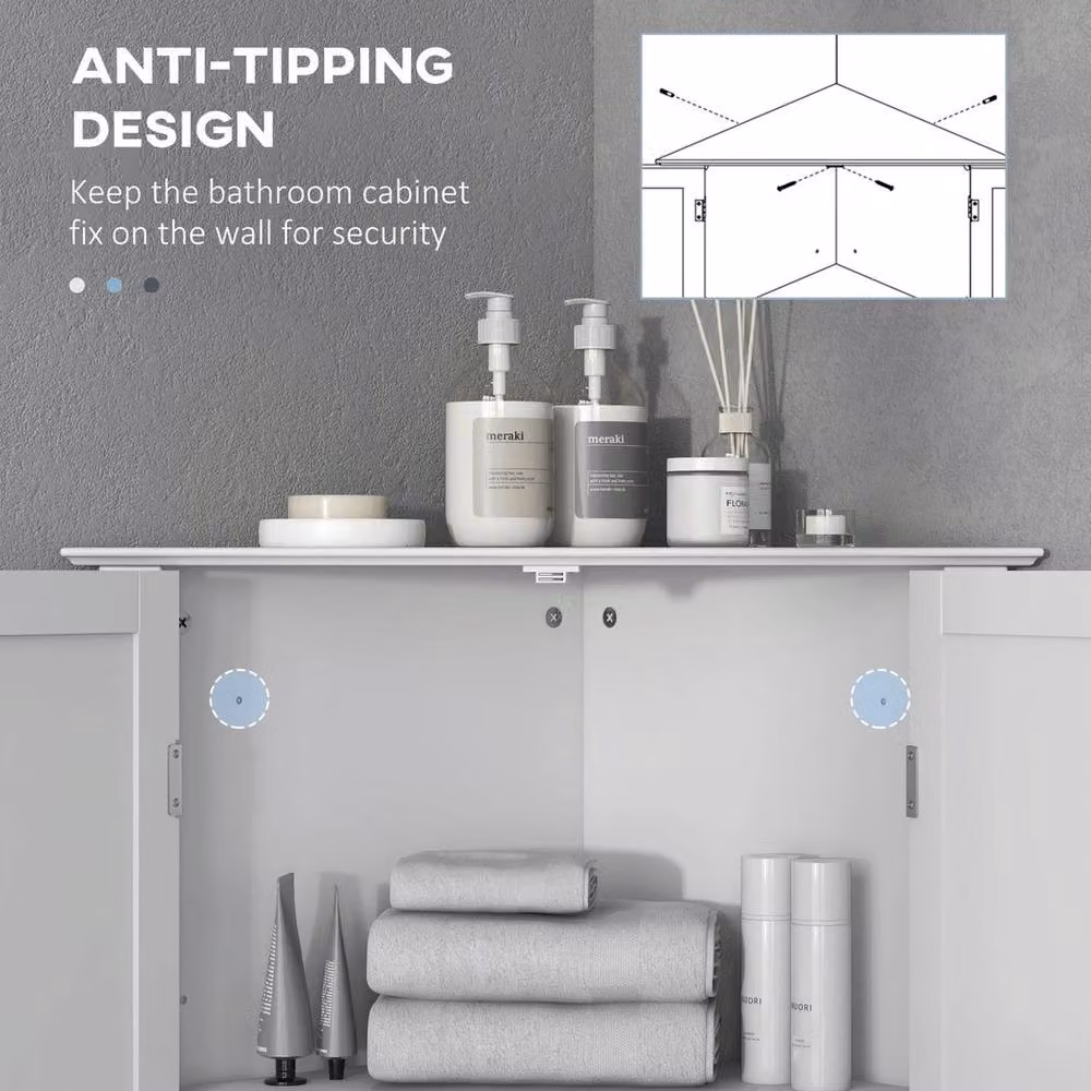 NESTLUNE White Freestanding Bathroom Cabinet with Hinged Doors and Internal Shelves – 2