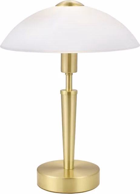 Loops Table Lamp in Matt Brass and White Satinised Glass with Touch Control and E14 Socket