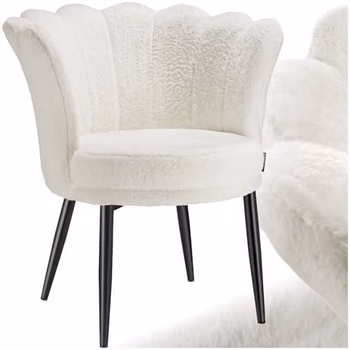 tectake Stella Armchair with Faux Fur and Velvet Cover in Black and White – 1