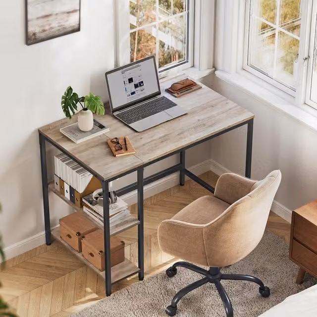 VASAGLE Industrial Computer Office Desk with Shelves, Brown
