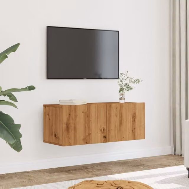 Berkfield Home Artisan Oak Wall-Mounted TV Cabinets, 2 Piece Set, Brown, W: 80 cm, D: 30 cm, H: 30 cm